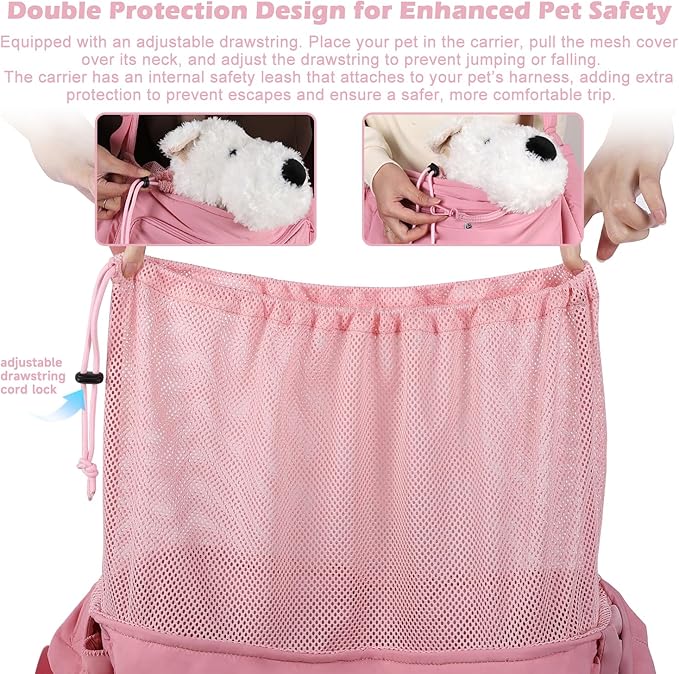 Pet Sling Carrier for Small to Medium Dogs and Cats, Fits 10–20lbs, Adjustable Soft Padded Shoulder Strap Dog Sling Carrier with Storage Pocket for Hands-Free Outdoor Travel & Hiking Pink