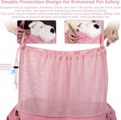 Pet Sling Carrier for Small to Medium Dogs and Cats, Fits 10–20lbs, Adjustable Soft Padded Shoulder Strap Dog Sling Carrier with Storage Pocket for Hands-Free Outdoor Travel & Hiking Pink