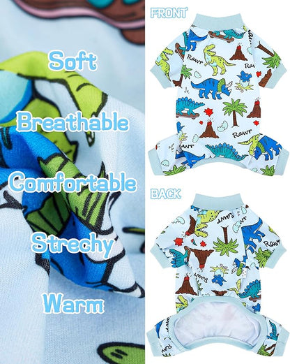 XPUDAC Dog Pajamas Dinosaur Dog Clothes for Small Medium Dogs Boy Girl Stretchy Cozy Pet Onesie with Feet Doggie Jammies Cat Apparel, M