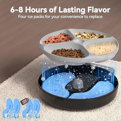 Automatic Cat Feeder Wet Food,Cordless Wet Pet Food Dispenser with 4 Ice Packs,4 Meals Per Day Fresh Food Refrigerated Container,Programmable Timed Battery Operated Auto Feeder for Kitten(Black)