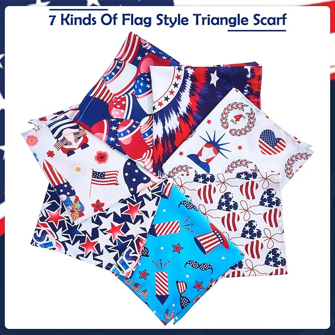 4th of July Dog Bandanas for Large Dogs 7 Pcs Sewing Hemming Patriotic Dog Bandanas Independence Day American Flag Day Dogs Drool Bibs Grooming L