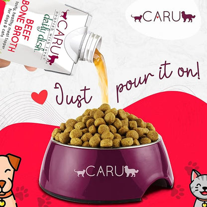 Caru - Daily Dish Beef Bone Broth - Meal Topper for Dogs & Cats - Supports Overall Pet Health - Pour-Over Broth for Wet/Dry Food - Human Grade Ingredients - Non-GMO - Made in USA - 17.6 oz - 1 Pack