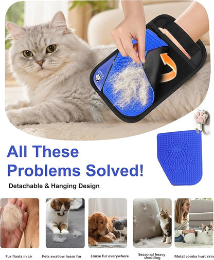 Pet Hair Remover for Furniture, 2-in-1 Pet Hair Removal Glove for Cats Dogs | 5-Finger Design Reusable & Detachable Electrostatic Magic Brush Pet Hair Remover Tools for Carpet, Couch, Car Seat