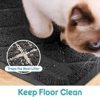 Conlun PVC Cat Litter Mat 24" x 15" Inch Black, Non-Slip, Less Waste Cat Litter Box Mat, Soft on Kitty’s Paws, Urine Waterproof