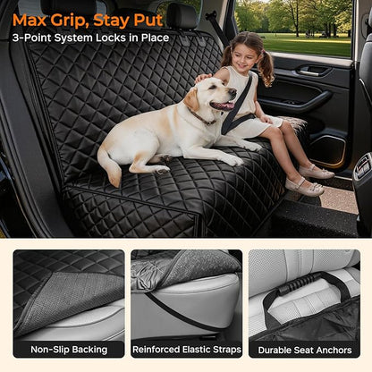 URPOWER Dog Car Seat Cover for Back Seat - Waterproof Non-Slip Car Seat Protector for Dogs Pet, Scratchproof Back Bench Seat Covers for Compact Cars Small SUVs, Black