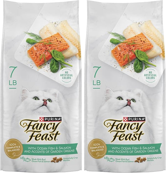 Fancy Feast Purina Dry Cat Food with Ocean Fish, Salmon, and Garden Greens Accents - 7 lb. Bag (Pack of 2)