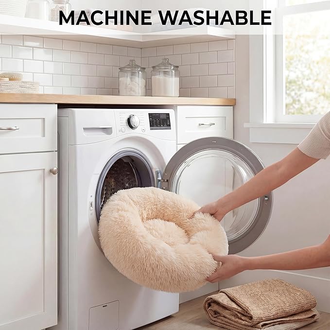 Tiny Dog Bed 15 Inch for Extra Small Dogs,Washable Puppy Bed,Soft Faux Fur Calming Donut Bed for Chihuahua Yorkie Maltese Pomeranian,Light Brown