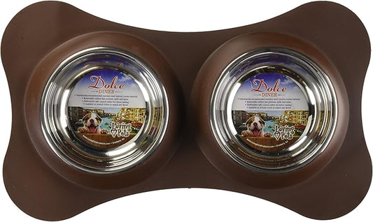 Loving Pets Bone Shaped Flex Diner for Dogs, Chocolate, Small