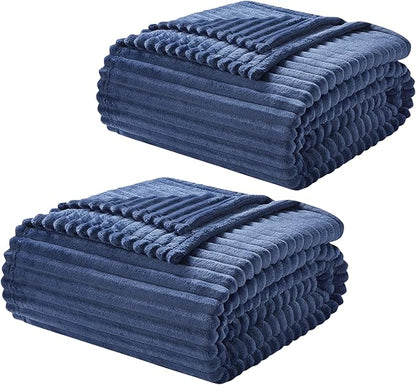 Nestl Blue Throw Blanket for Couch - Cozy Warm Fuzzy Blankets for Women, Set of 2 Small Fleece Throws for Girls - Navy Blue, 50 x 60 Inches