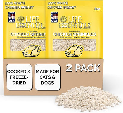 Life Essentials by Cat-Man-Doo Freeze Dried Chicken Sprinkles Dog & Cat Treats, Healthy Single Ingredient Training Treats for Dogs, Puppies & Cats, Made with Real Chicken – 5 oz (2 Pack)