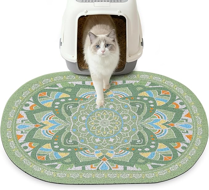 Glittme 33"x22" Cat Litter Mat with Mesh Design - Non-Slip & Waterproof Litter Trapping Pad for Litter Box Protects Floors from Stains Soft Texture for Pets,Green