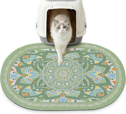 Glittme 33"x22" Cat Litter Mat with Mesh Design - Non-Slip & Waterproof Litter Trapping Pad for Litter Box Protects Floors from Stains Soft Texture for Pets,Green