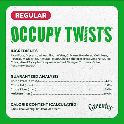 Greenies Occupy Twists Natural Dog Treats Regular Size Dog Chews Long Lasting Chicken Flavor, 17.2 oz. Pack, 12 Count