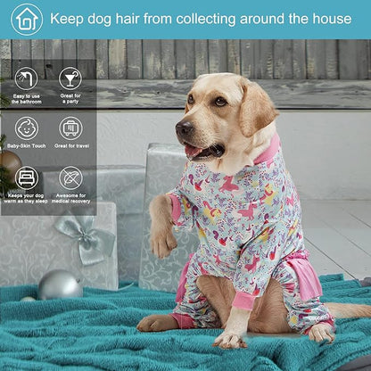 LovinPet Large Breed Dog Pajamas Onesie, Lightweight Stretchy Knit Dog Jammies, Unicorn Seafoam Print, Stop Shedding for Dogs, Pet Pajamas for Dogs, Pet PJ's, L