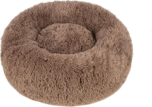 Best Pet Supplies Round Calming Dog Bed for Small, Medium & Large Dogs, Plush Donut Cuddler Pet Bed w/Raised Rim for Head, Neck Support, Anti-Slip Bottom Washable Bed - Caramel, 30 x 30 x 8