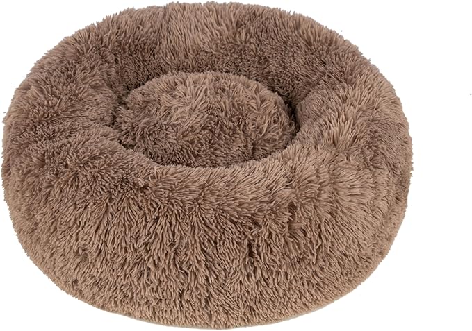Best Pet Supplies Round Calming Dog Bed for Small, Medium & Large Dogs, Plush Donut Cuddler Pet Bed w/Raised Rim for Head, Neck Support, Anti-Slip Bottom Washable Bed - Caramel, 27 x 27 x 7.5