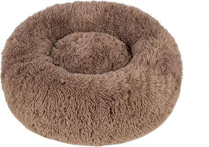 Best Pet Supplies Round Calming Dog Bed for Small, Medium & Large Dogs, Plush Donut Cuddler Pet Bed w/Raised Rim for Head, Neck Support, Anti-Slip Bottom Washable Bed - Caramel, 27 x 27 x 7.5
