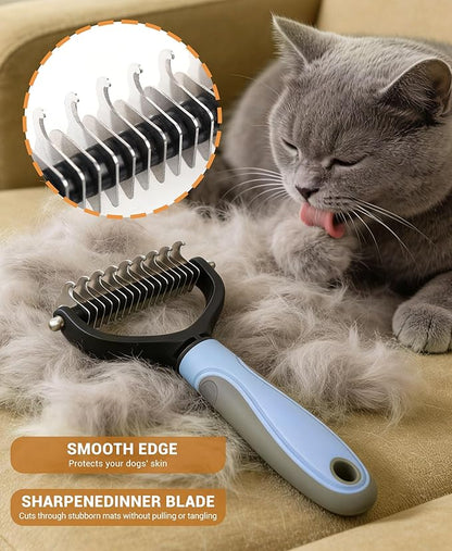 All-in-One Pet Grooming Kit - Long Hair Cat Grooming Kit & Dog Set, Includes Double-Sided Comb, Shedding Comb, 2 Knotting Combs & Massaging Comb