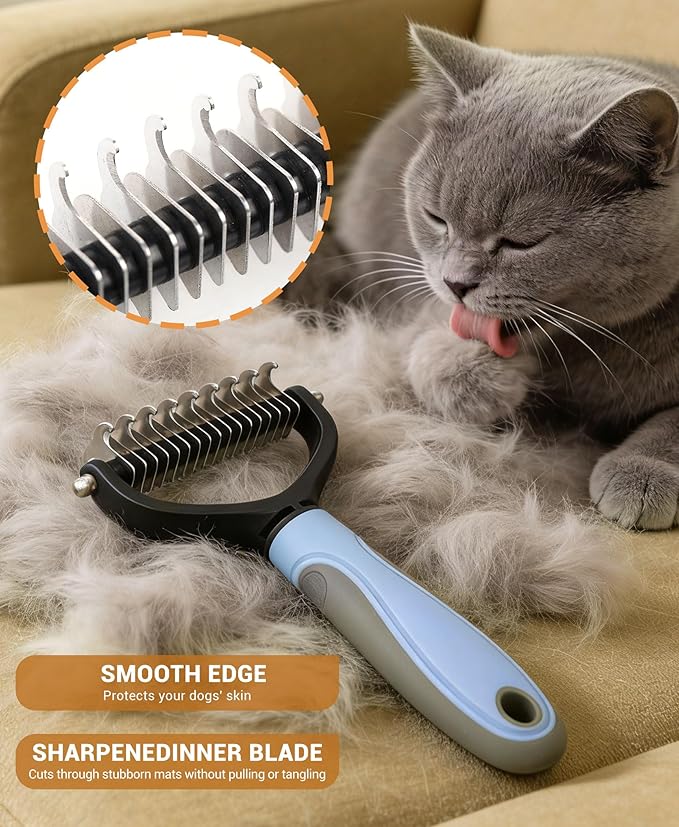 Premium Pet Grooming Kit for Cats & Dogs - Includes 2 Knotting Combs, 1 Shedding Comb & 1 Double-Sided Comb, Detangling & Deshedding Cat Grooming Kit