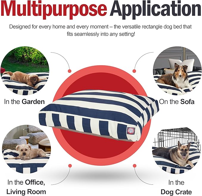 Majestic Pet Shredded Memory Foam Dog Bed Medium with Removable Washable Cover 35x29x4 Inch - Rectangle Orthopedic Dog Bed for Senior Dogs–Flat Durable Dogs Crate Bed - Vertical Stripe - Navy Blue