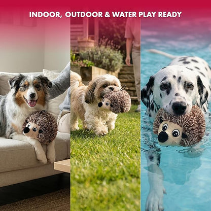 Pet Lou 4 Inch Squeaky Hedgehog Ball Dog Plush Toy, Stuffing-Free Soft Plush, Durable Bouncy Squeaker Ball, Floats in Water, for Small & Medium Dogs