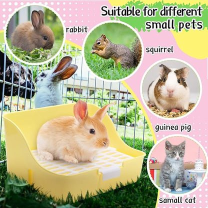 Reallnaive 15 Pcs Rabbit Starter Kit Small Rabbit Litter Box Girls Gift Animal Grooming Kit Bunny Toys Bowl Blankets with Cleaning Set for Guinea Pig Accessories(Blue)