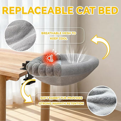 20"x16" Rotatable Foldable Cat Desk Bed - 2 Detachable Washable Mats for Desk Cat Bed, Double Screw Reinforced Support, 50LBS Bearing Capacity | Cat Desk Hammock for Home Office & Gaming Desks