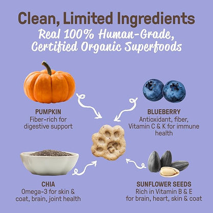 CookiePal Organic Soft Baked Treats for Dogs (Pumpkin & Blueberry), Human Grade Dog Biscuits, Low Calorie Pumpkin Puppy Training Treats, Perfect as Dog Training Biscuits, 8.8 oz (Pk of 3)