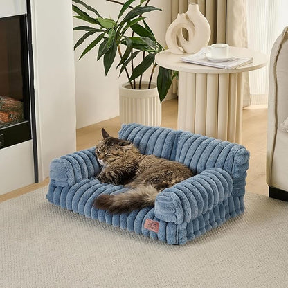 Hollypet Fluffy Dog Cat Bed Pet Couch Beds Plush Soft Warming Washable Puppy Bed for Small Medium Dogs and Large Cats, Haze Blue, 24" L x 18" W x 10" Th