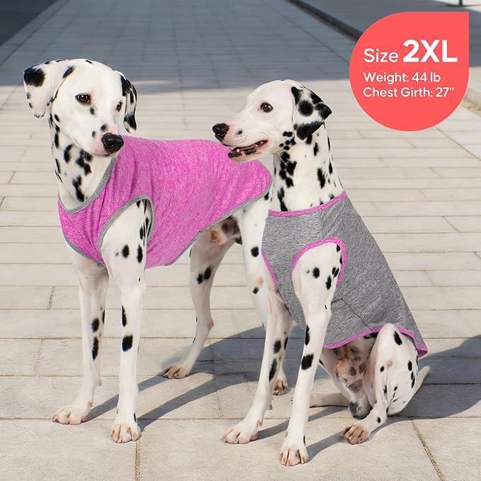 KYEESE 2Pack Dog Shirt, Lightweight Sun Protection Sleeveless Dog T Shirts for Medium Large Dogs Girl, Breathable Pet Reflective Tank Top Summer Dogs Clothes for Outdoor Walking, Grey+Hotpink, 2XL
