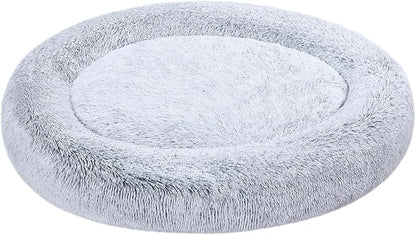 Amazon Basics Washable Donut Pet Bolster Faux Fur Bed with Removable Cover, Anti-Slip Bottom for Dog, Grey, 45" x 45"