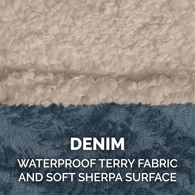Furhaven Waterproof & Self-Warming Throw Blanket for Dogs & Indoor Cats, Washable & Reflects Body Heat - Soft-Edged Terry & Sherpa Dog Blanket - Cozy Denim, Medium