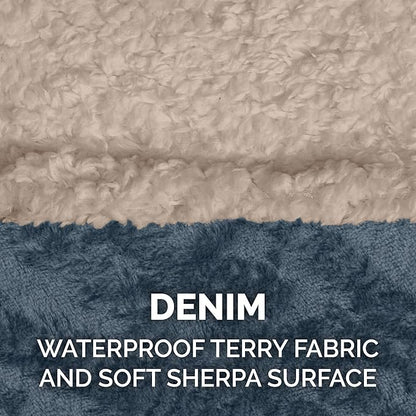 Furhaven Waterproof & Self-Warming Throw Blanket for Dogs & Indoor Cats, Washable & Reflects Body Heat - Soft-Edged Terry & Sherpa Dog Blanket - Cozy Denim, Medium