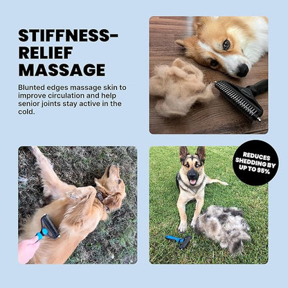 MalsiPree Dog Brush - Large, Black - 2-in-1 Undercoat Rake & Dematting Rake - Shedding Brush & Deshedding Tool for medium to Large Double-Coated Dogs & Cats