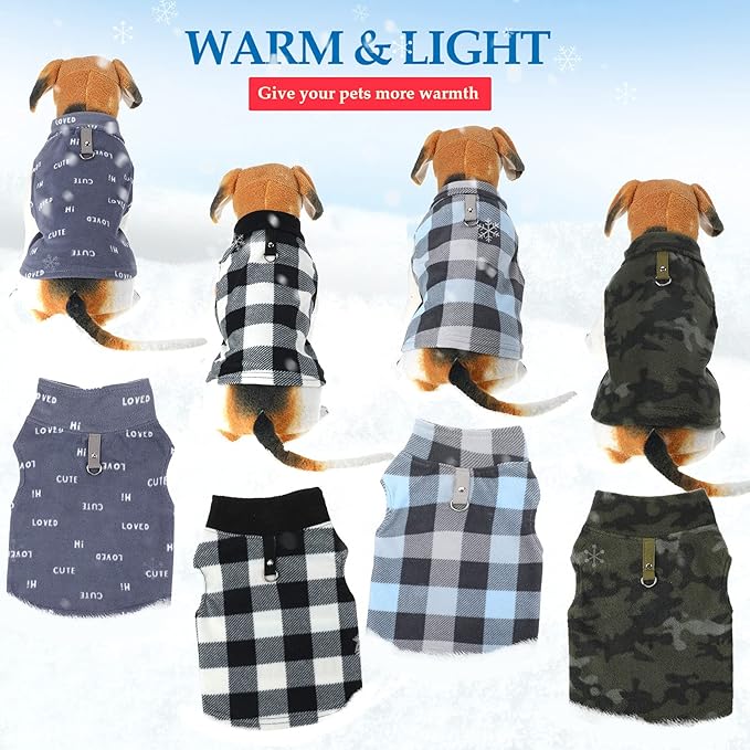 4 Pieces Winter Fabric Dog Sweater with Leash Ring Soft Fleece Vest Dog Clothes Plaid Camouflage Warm Puppy Jacket Pullover Clothes for Small Cat Puppy Chihuahua(M)