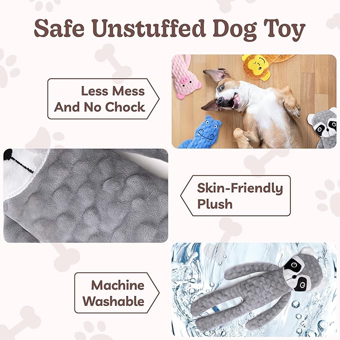 SHARLOVY No Stuffing Dog Toys 5 Pack, Crinkle Interactive Dogs Toy for Boredom, Puppy Toys for Teething to Keep Them Busy, Cute Squeaky Dogs Toy for Small, Medium, and Large Breed