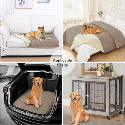 Smiry Reversible Waterproof Couch Covers for Sofa, Washable Dogs Pet Couch Covers for 3 Cushion Sofa Pet Friendly, Water Resistant Furniture Protector Slipcover, Geometric (30"x53", Taupe/Beige)