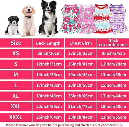 4PCS Dog Dresses Shirts for Small Dogs Girl Female Pink Purple Red Puppies Doggies Kittens Skirts Summer Clothes Pet Apparel Floral Sundress Small Daisy Unicorn Stretchable Outfit S