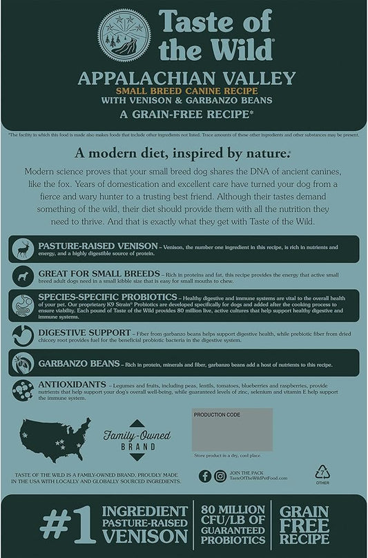 Taste of the Wild Appalachian Valley Small Breed Grain-Free Recipe with Roasted Venison Dry Adult Dog Food, Made with High Protein from Real Venison 14lb