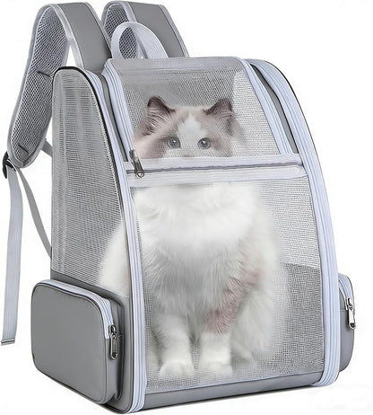 Ventilated Cats Dogs Rabbits Carrier Backpack for Small Pets and Puppies – Perfect for Outdoor Adventures and Vet Visits, Ultimate Comfort On-The-Go (Grey)