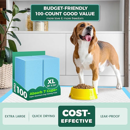 100 Count Dog Pee Pads Extra Large 28"x34", Super Absorbent X-Large 100 Pack Puppy Pads Leak-Proof & Quick-Dry Disposable XL Potty Pee Pads for Dogs, Puppies, Doggy