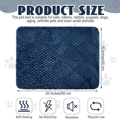 Drydiet 4 Pcs Self Heating Cat Pad Self Warming Cat Bed Dog Heating Pad Washable Thermal Pet Mat for Indoor Outdoor Pet 16 x 20 Inch Removable Non Slip(Navy Blue)