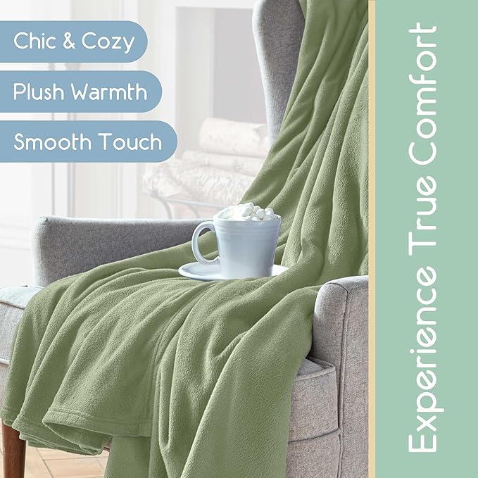 Vellux Soft 240 GSM Micro Fleece Plush Cozy Durable Lightweight Blanket Easy Care Machine Washable Pet Friendly Solid Bed Sofa Blankets, Twin, Green