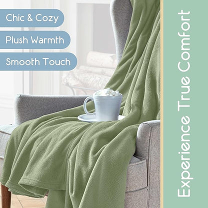 Vellux Soft 240 GSM Micro Fleece Plush Cozy Durable Lightweight Blanket Easy Care Machine Washable Pet Friendly Solid Bed Sofa Blankets, Twin, Green