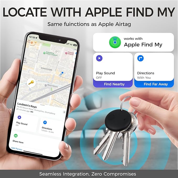 Air Tracker Tags 2-Pack, Waterproof IP67 | 90dB Loud, Bluetooth Tracker Works with Apple Find My (iOS only), Tracker Tag Locator for Keys,Luggage,Backpack etc
