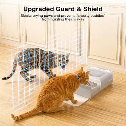 RFID Automatic Cat Feeder with Collar Sensor, Anti-Stealing Food Dispenser with Sealed Lid for Wet Dry Food and Different Diet for Multi-Pet Home, Auto Pet Feeder for Cats & Small Dogs, White
