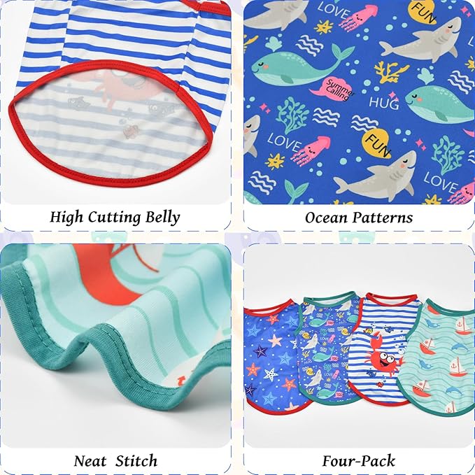4-Pack Dog Ocean Style Shirts Puppy Summer Tank Tops Cute Ocean Animals Sailboat Pattern Outfits for for Small Dogs Boy Girl Dog Cooling Clothes for Small Medium Dogs XL