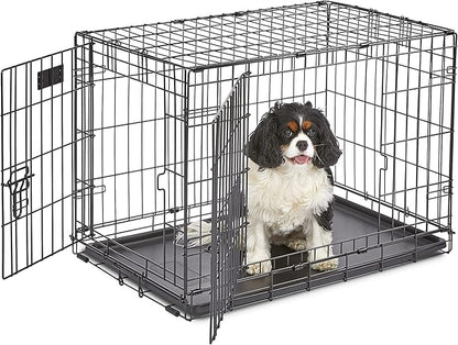 MidWest Homes for Pets 30-Inch iCrate for Medium Breeds, 21-40 lbs, Double Door Folding Dog Crate with Divider Panel, Leak-Proof Tray & Secure Latches, Portable, Durable & Easy to Assemble