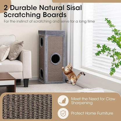 Tangkula 4 Story Cat Tree Condo, 39 Inch Multi-Layer Cat House with Sisal Scratch Pad, 3 Hideaways, Removable Soft Top Plush Bed, Barrel-Shaped Pet House Tower for Indoor Cats, Modern Cat Furniture