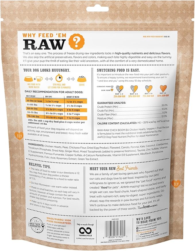 I AND LOVE AND YOU Stir and Boom Dehydrated Freeze Dried Raw Dog Food - Chicken - Grain Free, Real Meat, No Fillers, 3lb Bag